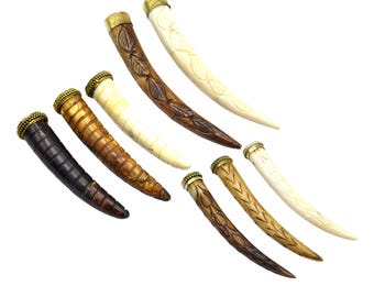 Carved Ox Bone Tusk Pendant | Floral Bone Claw
