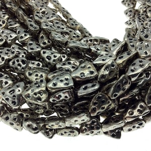 Silver Finish Swiss Cheese/Triangle Pattern Pewter Beads - 8&quot; Strand (Approx. 23 Beads) - Measuring 9mm x 9mm, Approx. - 2mm Hole Size