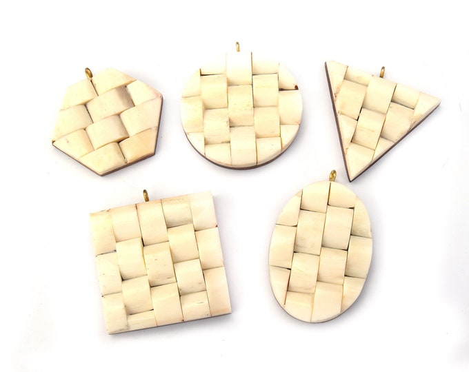Bone Pendant | White Basket Weave Bone Pendants | 5 Shapes Available - Sold individually