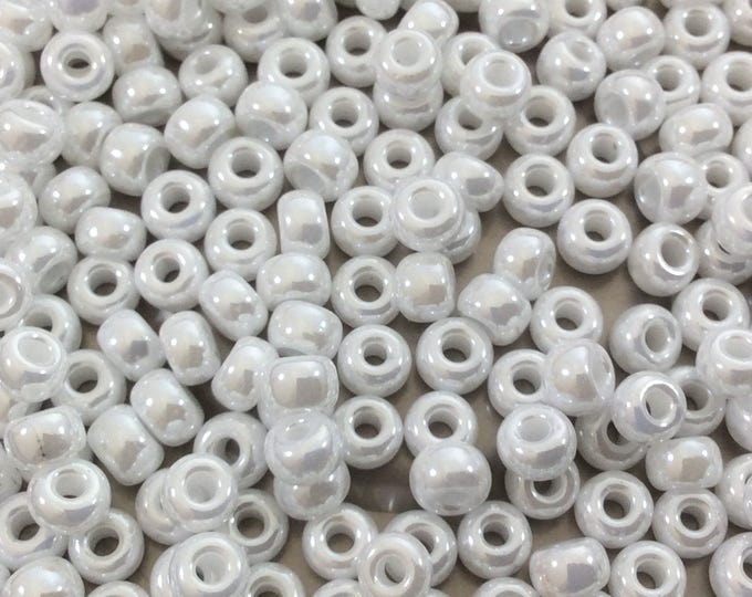 Size 6/0 Glossy Finish Ceylon Snow White Genuine Miyuki Glass Seed Beads - Sold by 20 Gram Tubes (Approx. 200 Beads per Tube) - (6-9528)