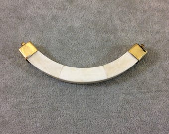 Ox Bone Crescent Pendant - White Ivory Tusk with Gold Caps