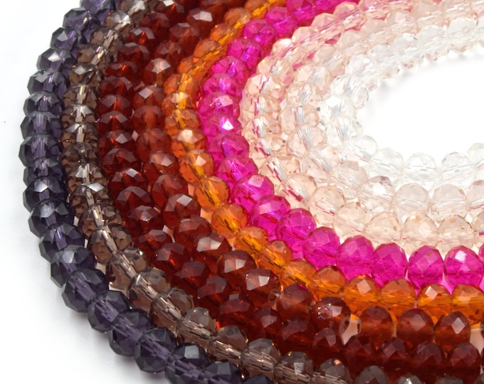 Chinese Crystal Beads | 6mm Faceted Transparent Rondelle Shaped Crystal Beads | Purple Red Pink Clear