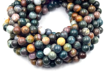 Ocean Jasper 8mm Smooth Round Beads | Mixed Hues, Black Gemstone Jewelry Making