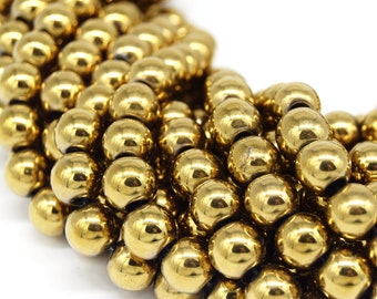 Hematite Beads |  Light Gold Round Natural Gemstone Beads - 4mm 6mm 8mm 10mm Available