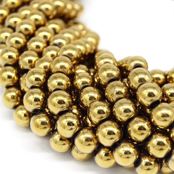 Hematite Beads |  Light Gold Round Natural Gemstone Beads - 4mm 6mm 8mm 10mm Available