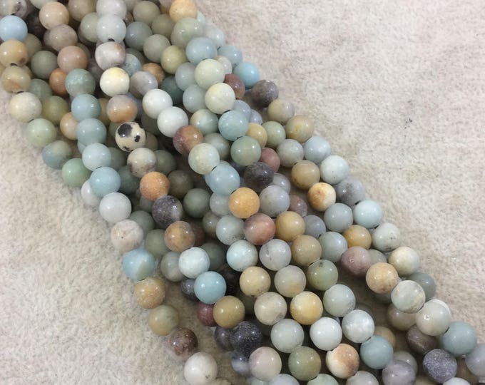 6mm Natural Semi-Gloss Finish Mixed Amazonite Round/Ball Shaped Beads with 1.5mm Holes - 7.5" Strand (Approx. 31 Beads) - LARGE HOLE BEADS