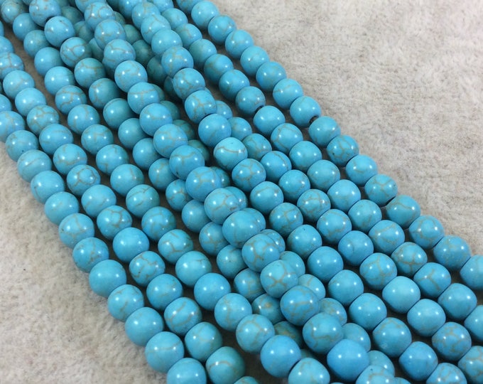 6mm  Dyed Turquoise Howlite Smooth Finish Round/Ball Shaped Beads with 1.5mm Holes - 7.5" Strand (Approx. 37 Beads) - LARGE HOLE BEADS