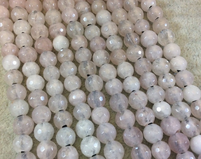 8mm Natural Pink Rose Quartz Faceted Round/Ball Shaped Beads with 2.5mm Holes - 7.75" Strand (Approx. 25 Beads) - LARGE HOLE BEADS