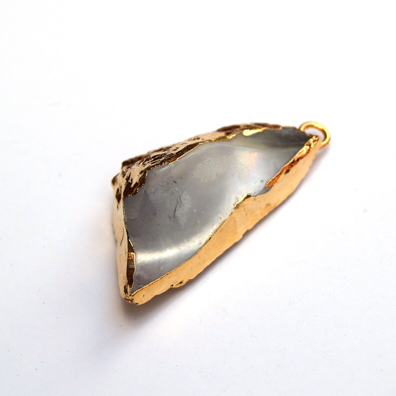 20mm x 40mm OOAK Gold Electroplated Mother of Pearl Freeform Shaped Focal Pendant