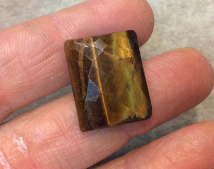 Faceted Tiger Eye Rectangle Shaped Flat Back Cabochon - Measuring 17mm x 22mm, 7mm Dome Height - Natural High Quality Gemstone