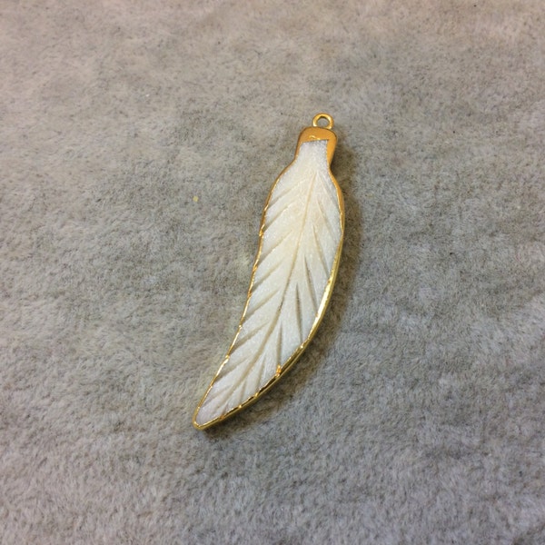 Gold Electroplated Skinny Leaf/Feather Shaped White Bone Focal Pendants - Measuring 12mm x 50mm Approximately - Sold Individually(BL1)