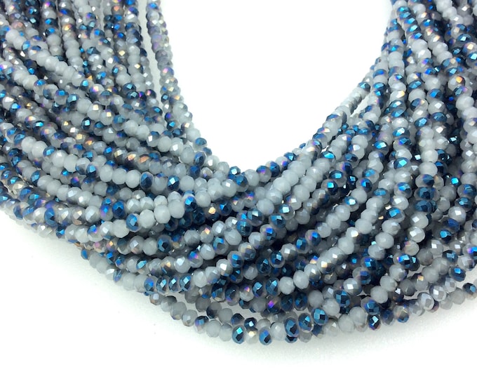 Chinese Crystal Beads | 3mm Faceted AB Bicolor Opaque White Blue Crystal Rondelle Shaped Glass Beads