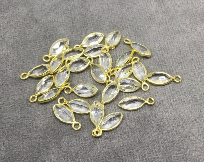 BULK PACK of Six (6) Gold Sterling Silver Pointed/Cut Stone Faceted Marquise Shaped Clear Quartz Bezel Pendants - Measuring 4mm x 8mm