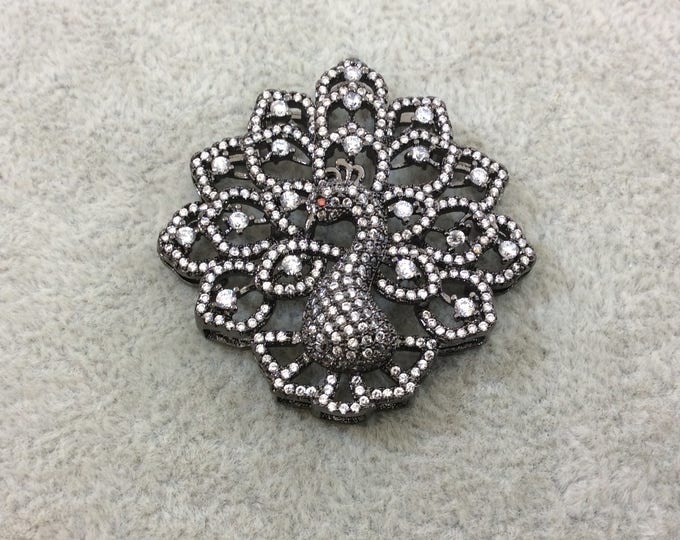 Gunmetal Plated CZ Cubic Zirconia Inlaid Fancy Peacock Copper Slider - Measures 40mm x 40mm, Approx. - Sold Individually, RANDOM
