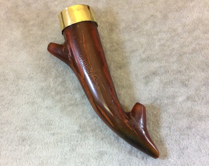 SALE - 3.5" Long Dyed Deep Orange Colored Twig/Antler Shaped Horn Tusk Pendants with Golden Cap - Measuring 18mm x 90mm - Sold Individually
