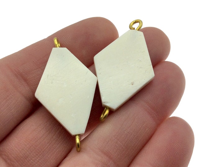 White/Off White Flattened Diamond Shaped Natural Bone Focal Connector - 20mm x 28mm Approximately - Sold Individually