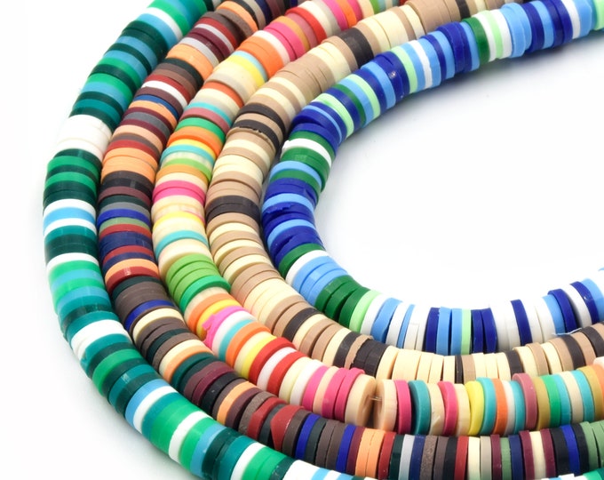 African Vinyl Beads | 6mm Multicolor Vinyl Clay Heishi Disc Beads (Approx. 350 Beads)
