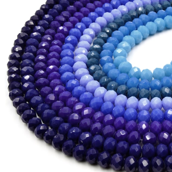Chinese Crystal Beads 6mm Faceted Opaque Rondelle Shaped Crystal Beads Navy  Blue Aqua 