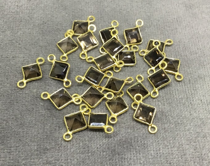 BULK PACK of Six (6) Gold Sterling Silver Pointed/Cut Stone Faceted Diamond Shaped Smoky Quartz Bezel Connectors - Measuring 5mm x 5mm