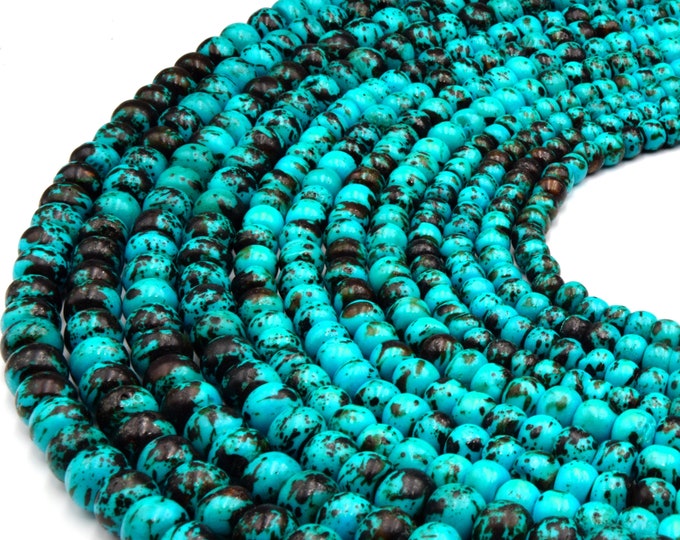 Bone Beads | Mottled Aqua Rondelle Beads | 6mm, 8mm, 10mm