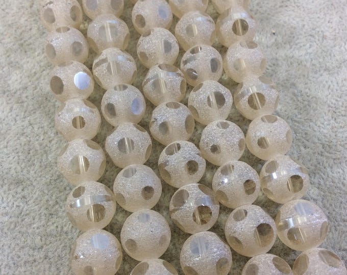 Chinese Crystal Beads | 12mm Transparent Spotted Matte Finish AB Cream Pale Yellow Round Ball Glass Beads