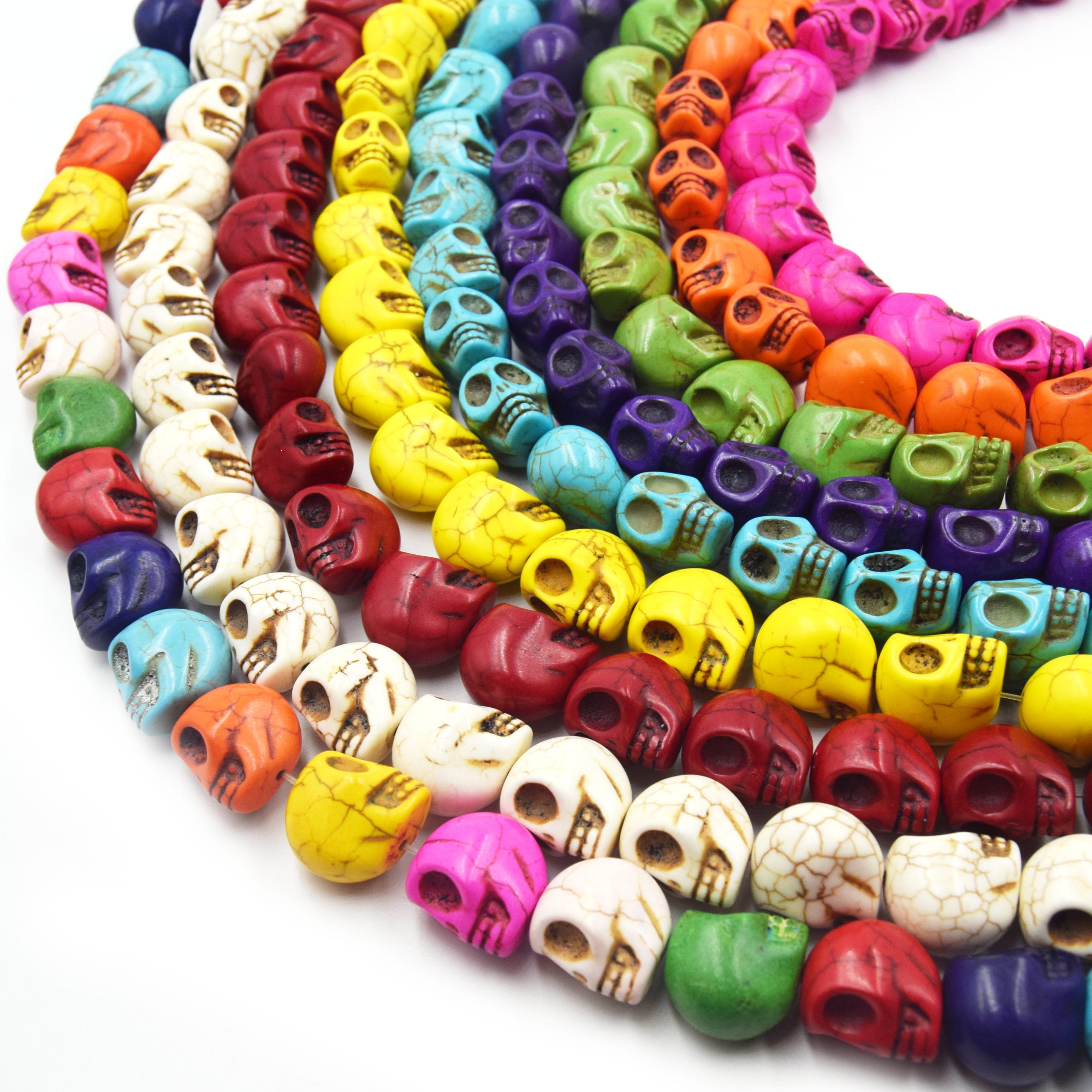 10mm Skull Beads in Faux Howlite, Fun Lightweight Halloween Skeleton Beads  15 Strand