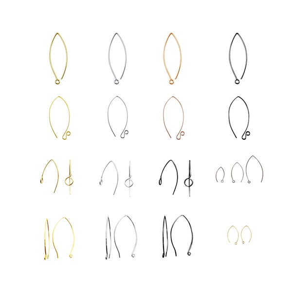 Ear Wire | Marquise Shape Elegant and Clean | High Quality Earring Wire | 18k Gold, Silver Finish, Rose Gold, Gunmetal Overlay | 20 Gauge