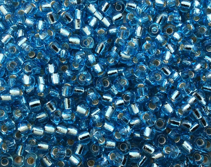 Size 8/0 Glossy Finish Silver Lined Aqua Genuine Miyuki Glass Seed Beads - Sold by 22 Gram Tubes (Approx. 900 Beads per Tube) - (8-918)