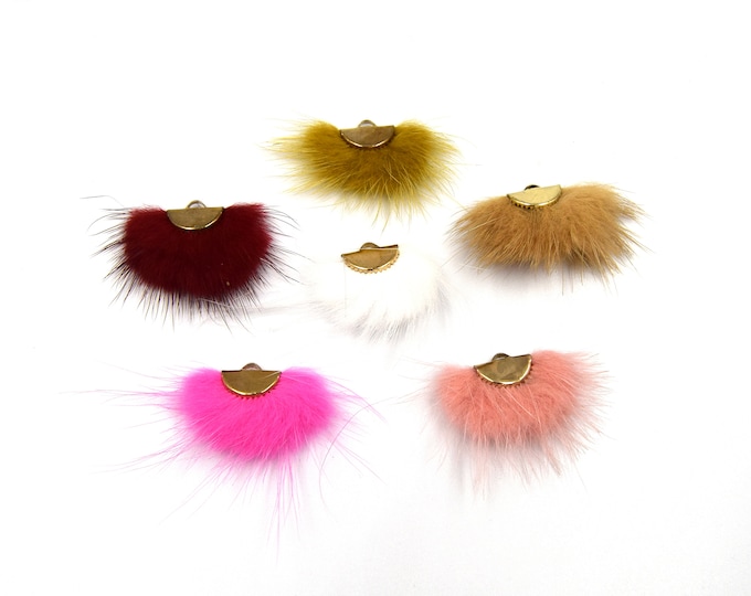 Tassels | One Inch Faux Fur Tassel with Gold Half Moon Cap - Measuring 20mm x 25mm - SOLD IN PAIR Of 2, Available in Several Colors!