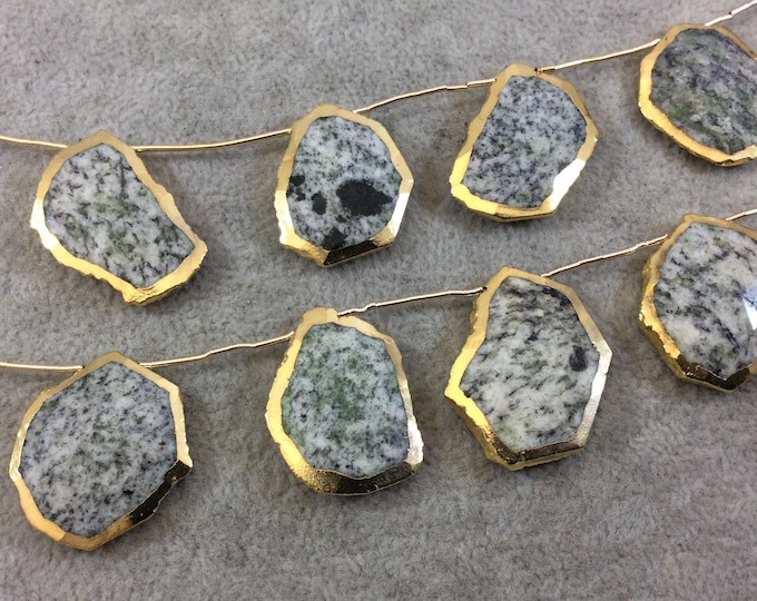 Faceted Feldspar Slab Beads with Gold Electroplating - Top Drilled Beads
