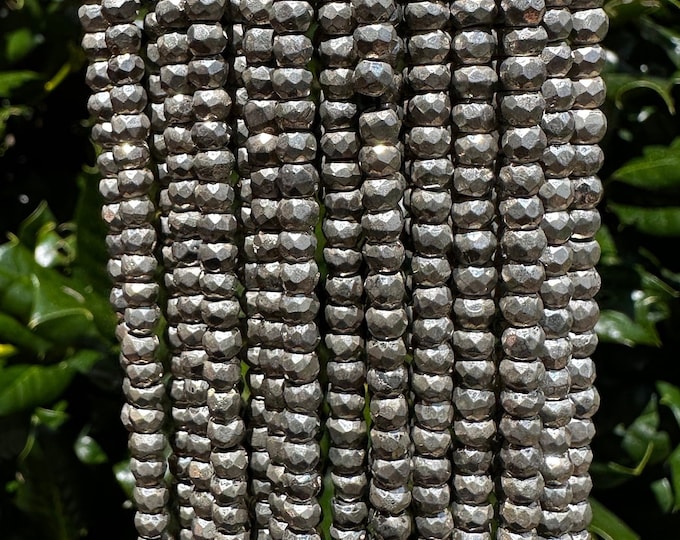 Silver Plated Pyrite Rondelle Beads - 4mm Faceted