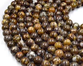 African Opal Beads | Glossy Round Natural Brown Opal Beads - 6mm 8mm