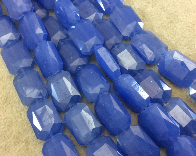 Chinese Crystal Beads | 13mm x 18mm Glossy Finish Faceted Semi Opaque Denim Blue Rectangle Glass Beads