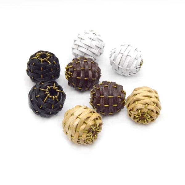 Rattan Wood Earring Finding | (Pairs) Handmade Natural Woven Reed Bead Jewelry Component - Sold in Pairs