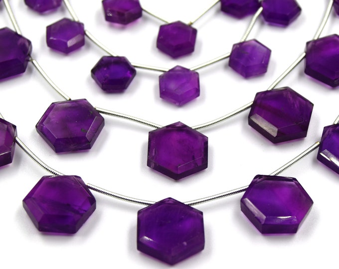Amethyst Beads | Hand Cut Indian Gemstone | 10mm and 15mm Hexagon Shaped Beads | High Quality Amethyst | Loose Gemstone Beads