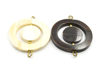 Ox Bone Round Spinner Pendant - Focal Pendant for Jewelry Making - White & Brown Bone Pendant