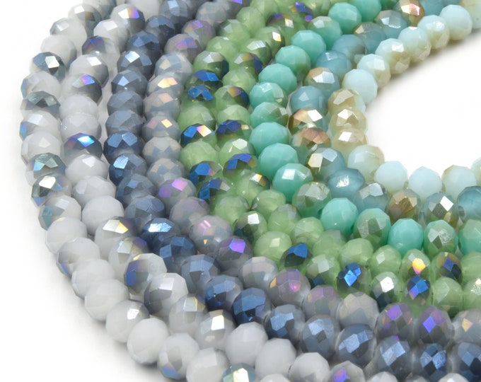 Chinese Crystal Beads | 6mm Faceted Bi-Color Metallic Rondelle Shaped Crystal Beads | Blue Green White Aqua