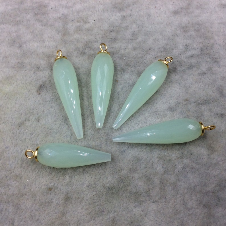 Sold Per Each Pale Seafoam Green Quartz Bezel Large Gold Plated Sterling Silver Finish Faceted Spike Opaque Pendant  ~ 10mm x 35-40mm