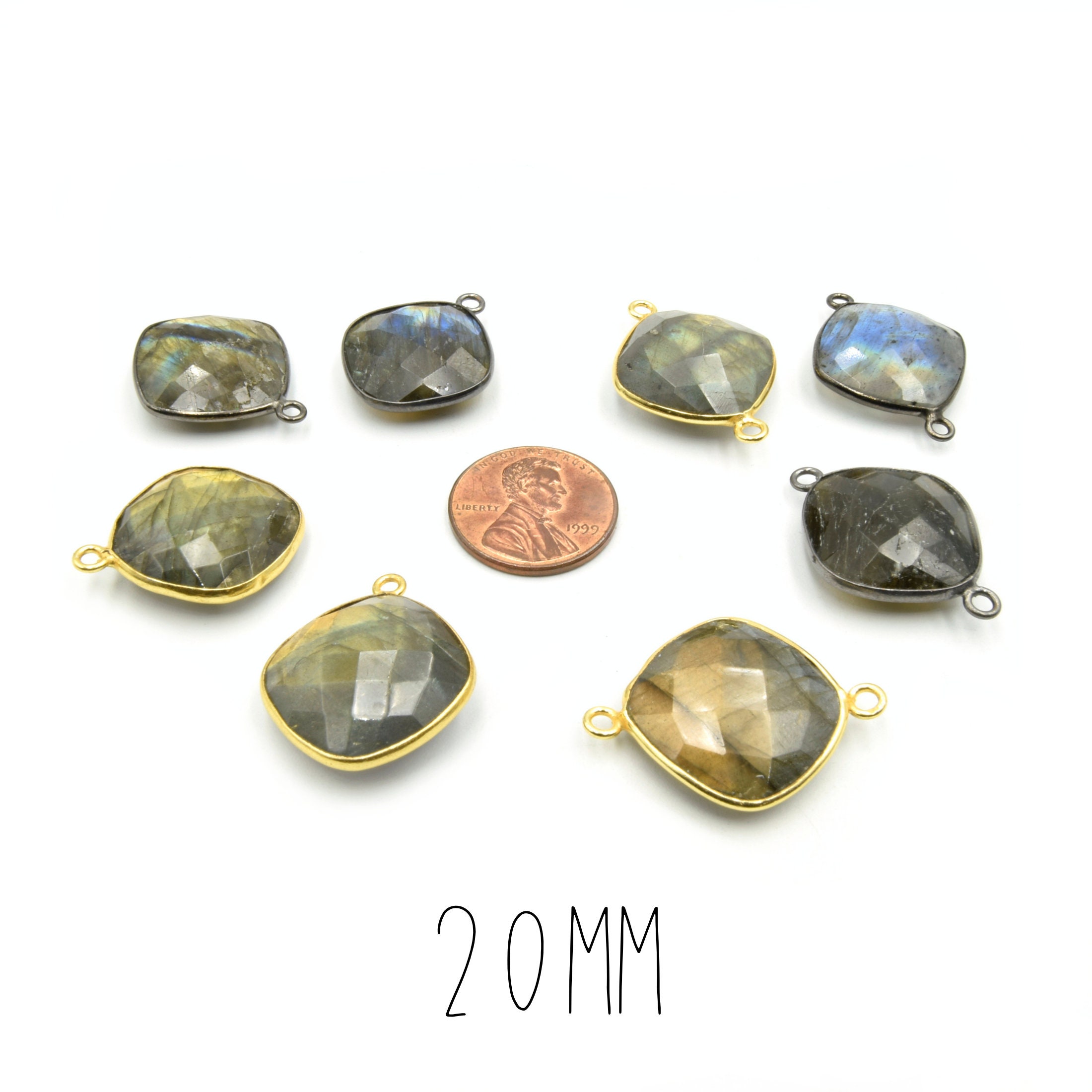 Diamond Labradorite Bezel | Pendants and Connectors | 12mm, 14mm, 16mm,  18mm, 20mm | Gold, Silver, Gunmetal Labradorite Focals