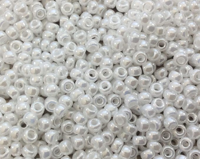 Size 8/0 Glossy Finish Ceylon White Genuine Miyuki Glass Seed Beads - Sold by 22 Gram Tubes (Approx. 900 Beads per Tube) - (8-9528)