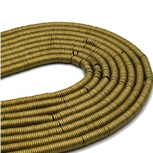 Matte Gold Hematite Heishi Beads - Smooth Natural Hematite Beads - 14&quot; Strands (Approx. 350 Beads)