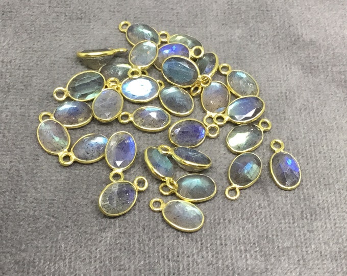 Labradorite Bezel | Gold Sterling Silver Pointed/Cut Stone Faceted Oval Shaped Pendants - Measuring 5mm x 7mm - BULK LOT - Pack of Six (6)