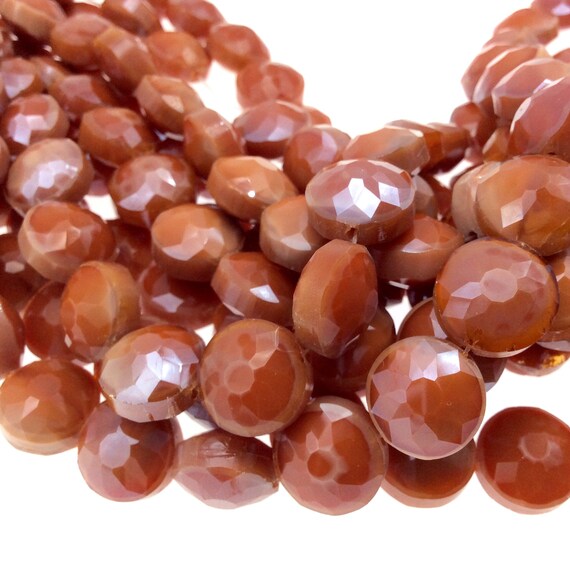 Burnt Orange Chinese Crystal Beads: 14mm Faceted Coin, Glossy