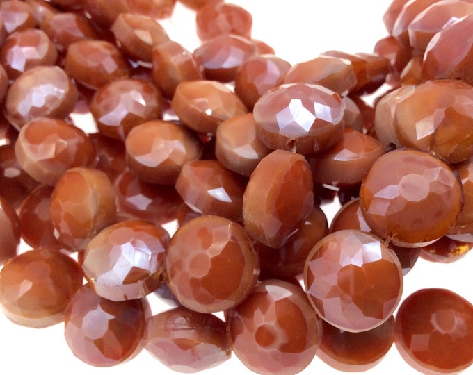 Chinese Crystal 14mm Glossy Finish Faceted Opaque Light burnt orange  Round/Coin Beads - Sold by 12" Strands (Approx. 22 Beads) - (CC140-7)