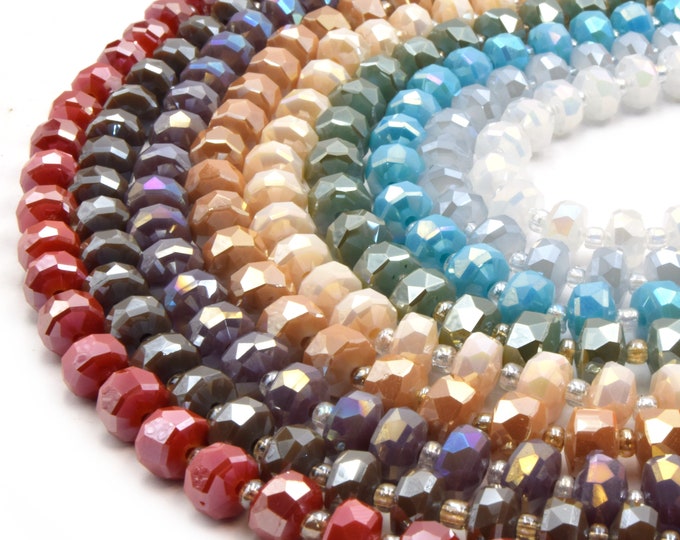 Chinese Crystal Beads | 8mm Faceted Heishi Rondelle Crystal Beads | Loose Beads for Jewelry Making | Glass Beads