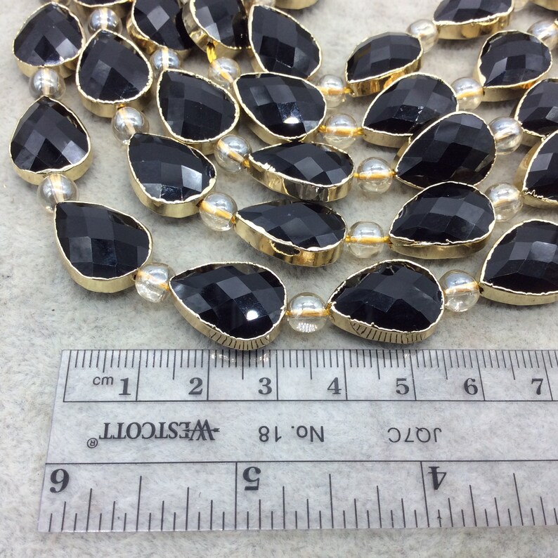 13mm x 18mm Gold Electroplated Glossy Finish Faceted Opaque Black Crystal Teardrop Glass Beads Chinese Crystal Beads