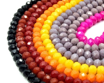 Chinese Crystal Beads | 6mm Faceted Opaque Rondelle Shaped Crystal Beads | Black Red Orange Pink Purple