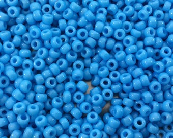 Size 8/0 Glossy Finish Opaque Light Blue Genuine Miyuki Glass Seed Beads - Sold by 22 Gram Tubes (Approx. 900 Beads per Tube) - (8-9413)