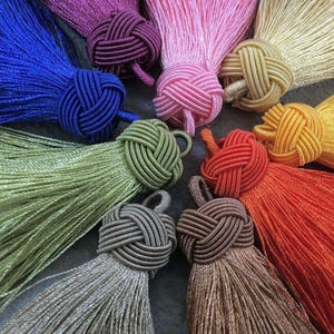 Silk Tassels | 4 inch Knot Capped Tassel | Mala Bohemian Festival Tassel | Red Orange Yellow Green Blue Pink Purple White Black | ALL COLORS