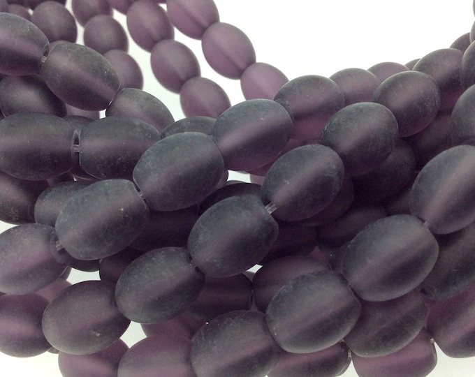 8mm x 10mm Matte Semi Trans. Eggplant Purple Oval Shaped Indian Beach/Sea Beadlanta Glass Beads - Sold by 15" Strand - ~38 Beads per Strand